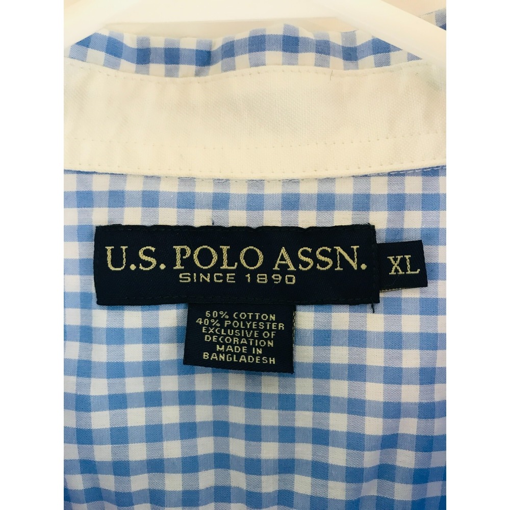 US Polo Assn. Shirt Men's Size XL Blue White Checkered Short Sleeve Button Down - Picture 5 of 6